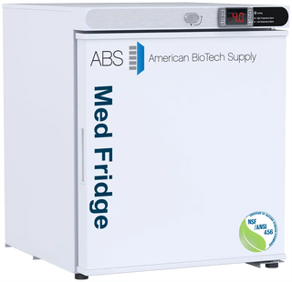 ABS PH-ABT-NSF-UCFS-0104 17.25" Countertop Vaccine Refrigerator with ABS branding and NSF certification logo on a white background