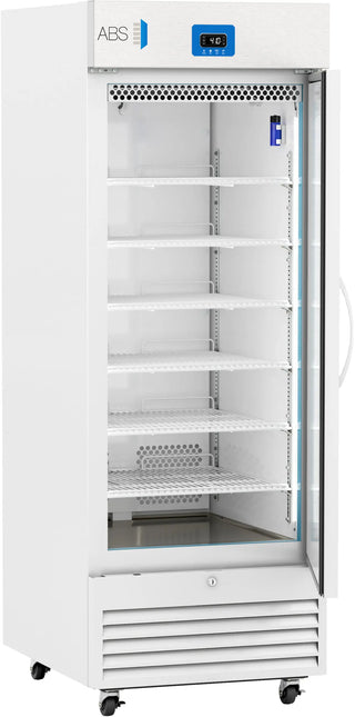 ABS PH-ABT-VS-26S 28.5" Upright Pharmacy Refrigerator with open solid door on a white background
