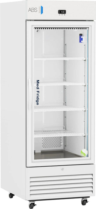 ABS PH-ABT-VS-S26G Upright Pharmaceutical Refrigerator with glass door and 'ABS' branding on a white background