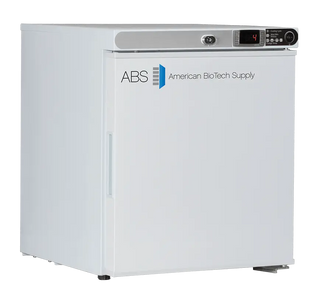 ABS Premier Countertop Refrigerator ABT-HC-UCFS-0104 with ABS American BioTech Supply logo on a white background