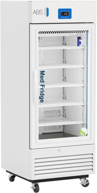ABS Premier Upright Pharmacy Refrigerator PH-ABT-VS-12G with glass door labeled 'Med Fridge' on a white background