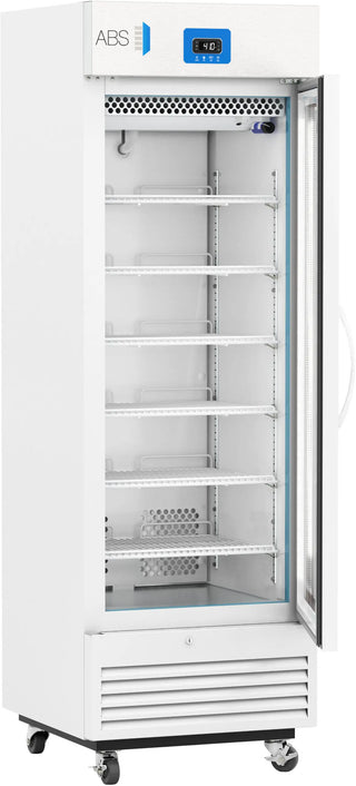 ABS Premier Upright Pharmacy Refrigerator PH-ABT-VS-16G with glass door on a white background