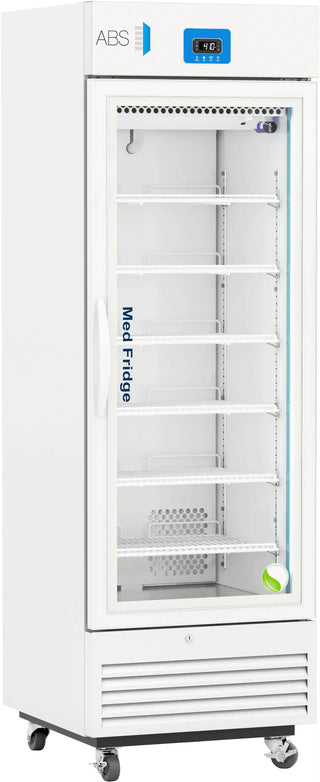 ABS Premier Upright Pharmacy Refrigerator PH-ABT-VS-16G with glass door and digital display on a white background