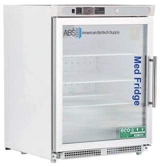 ABS Undercounter Built-in Refrigerator PH-ABT-HC-UCBI-0404G-ADA-LH with glass door and ABS logo on a white background