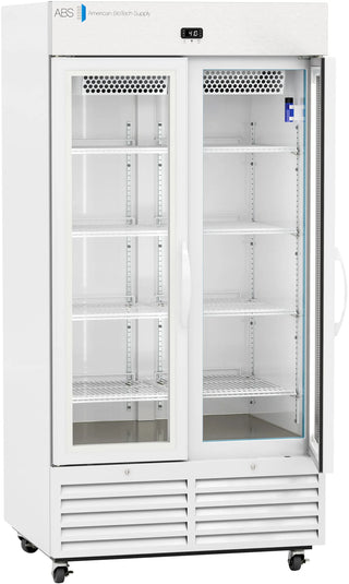 ABS Upright Pharmacy Refrigerator PH-ABT-HC-S36G with glass doors on a white background