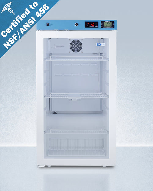 Summit ACR32GNSF456LHD vaccine refrigerator 3.17 cu.ft. glass door left hinge NSF/ANSI 456 on a white background