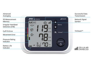 A&D Medical UA-1020CEL Cellular Blood Pressure Monitor w/ Wide Range Cuff