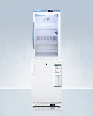 Accucold ARG3PV-ADA305AFSTACK 20" Wide Vaccine Refrigerator/Freezer Combination with digital display on a light blue background