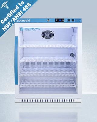 Accucold ARG61PVBIADA456 6 Cu.Ft. ADA Height Vaccine Refrigerator with NSF/ANSI 456 certification on a light blue background