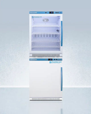 Accucold ARG6PV-AFZ5PVBIADASTACKLHD 24" Wide Performance Series All-Refrigerator/Freezer Combination with 'Accucold' and 'Pharma-Vac' branding on a white background