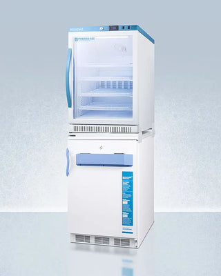 Accucold ARG6PV-VT65MLSTACKMED2 24" Wide All-Refrigerator/Freezer Combination with blue accents on a light gray background