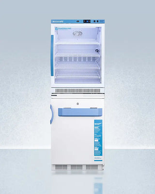 Accucold ARG6PV-VT65MLSTACKMED2 24" Wide All-Refrigerator/Freezer Combination with blue accents on a light gray background