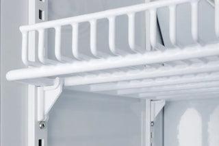 White metal shelf of Accucold ARG8PV-AFZ1PVSTACKLHD 24" Wide Performance Series All-Refrigerator/Freezer Combination against a light gray background