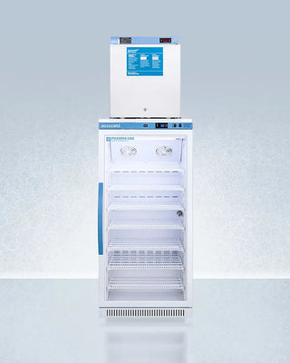 Accucold ARG8PV-FS24LSTACKMED2 24" Wide All-Refrigerator/Freezer Combination with blue labels on a light gray background