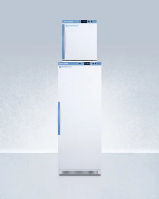 Accucold ARS12PV-AFZ1PVSTACK 24" Wide All-Refrigerator/Freezer Combination with blue accents on a light gray background