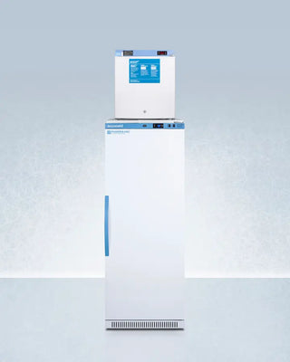 Accucold ARS12PV-FS24LSTACKMED2 24" Wide All-Refrigerator/Freezer Combination with blue labels on a light gray background