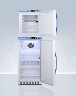 Accucold ARS32PVBIADA-AFZ1PVSTACK 20" Wide All-Refrigerator/All-Freezer Combination with open door on a white background
