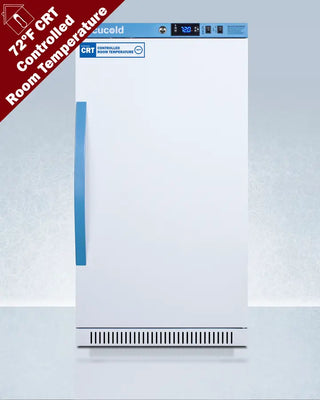Accucold ARS32PVBIADA-CRT 2.83 Cu.Ft. Upright Controlled Room Temperature Cabinet with '72°F CRT Controlled Room Temperature' text on a white background