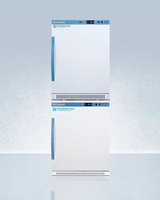 Accucold ARS6PV-AFZ5PVBIADASTACK 24" Wide All-Refrigerator/Freezer Combination with blue accents on a light gray background