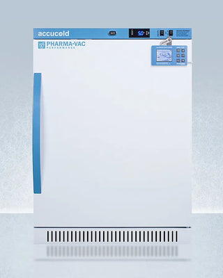 Accucold ARS6PVDL2B 6 Cu.Ft. ADA Height Vaccine Refrigerator on a light blue background