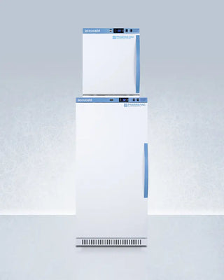 Accucold ARS8PV-AFZ1PVSTACKLHD 24" Wide All-Refrigerator/Freezer Combination with blue accents on a light gray background
