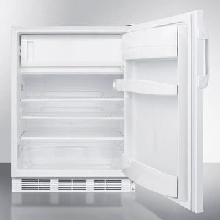 White Accucold CT66LWADA 24" Wide Refrigerator-Freezer with open door on a white background