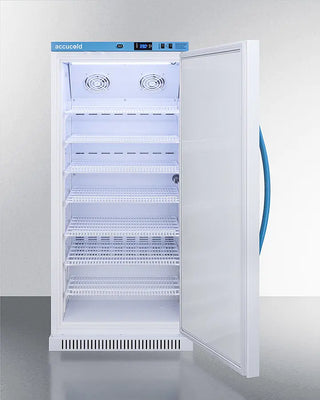 Accucold MLRS8MC 8 Cu.Ft. MOMCUBE® Breast Milk Refrigerator with open door on a white background
