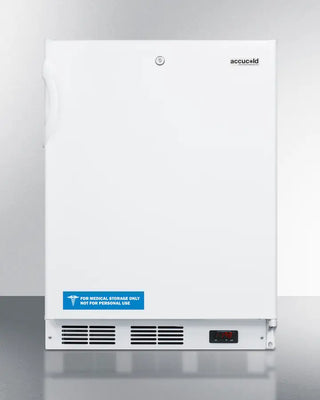 White Accucold VT65MLADA 24" Wide All-Freezer, ADA Compliant, 3.5 cu.ft. with 'accucold' branding on a gray background