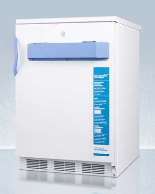White Accucold VT65MLBIMED2 24" Wide Built-In All-Freezer with blue label on a light gray background