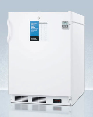 White Accucold VT65MLBIMEDADA 24" Wide Built-In All-Freezer with digital display and control panel on a light gray background