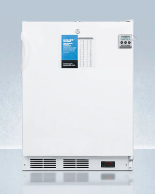 Accucold VT65MLBIMEDADA 24" Wide Built-In All-Freezer with brand label on a light blue background