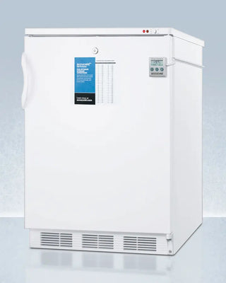 White Accucold VT65MLBIPLUS2 24" Wide Built-In All-Freezer with blue label on a light gray background
