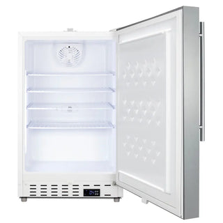 Accucold ADA404REFSSHV 20" healthcare refrigerator angle view stainless door on white background
