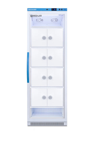 Accucold ARG15MLLOCKER 24" Upright Laboratory Refrigerator with 8 Interior Lockers and Glass Door, 15 Cu. Ft.