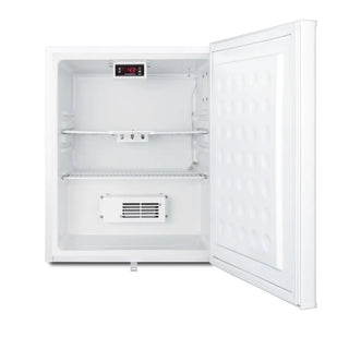 Accucold FF28LWHPRO Compact All-Refrigerator, 2.4 cu.ft., White, Digital Thermostat, Factory Installed Lock White refrigerator with open door 