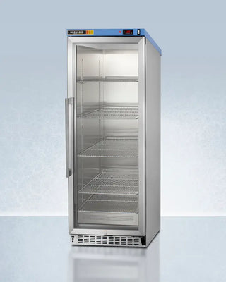 Commercial blanket warmer with glass door on a light blue background