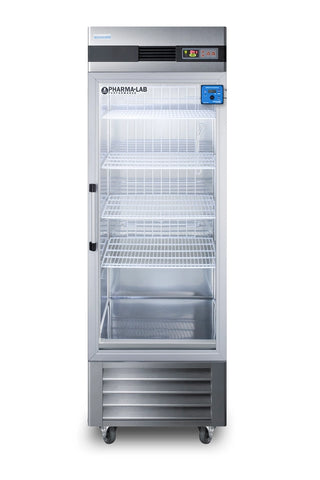 Accucold TM1AKIT monitor mounted on a glass door lab refrigerator, front view