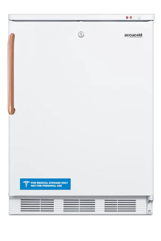 Accucold VT65MLTBC 24" Wide All-Freezer with Antimicrobial Pure Copper Handle, -25°C Capable, 3.5 cu.ft., White medical freezer with copper handle 