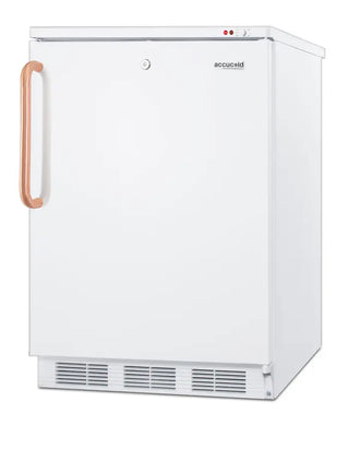 Accucold VT65MLTBC 24" Wide All-Freezer with Antimicrobial Pure Copper Handle, -25°C Capable, 3.5 cu.ft., White refrigerator with copper handle on a white background