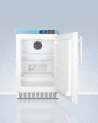 Accucold ACR45LMC 20" MOMCUBE® Breast Milk Refrigerator with open door on a light gray background