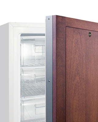 Accucold ADA305AFIF  All-Freezer Wooden cabinet with a glass door on a white background