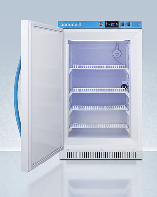 Accucold AFZ2PVBIADALHD Vaccine Freezer with open door on a light blue background