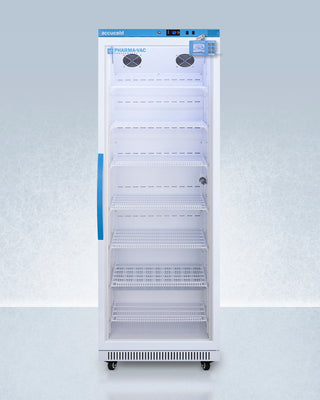 Accucold ARG18PVDL2B Upright Vaccine Refrigerator Refrigerator with glass door on a white background