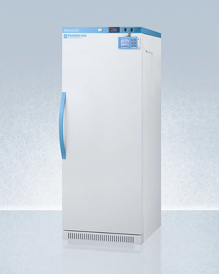 White Accucold ARS12PVD refrigerator with blue accents on a light gray background