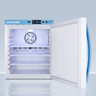  Accucold ARS1PV-CRT freezer with open door on a light gray background
