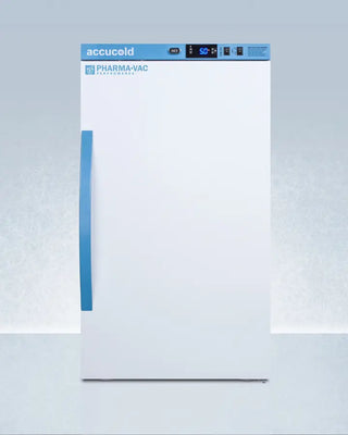 Pharmaceutical vaccine refrigerator with accucold branding on a light gray background