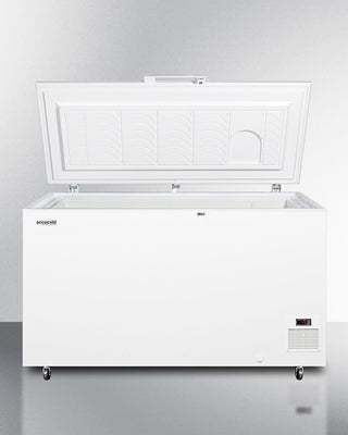 White Accucold EL41LT lab chest freezer on a gray background