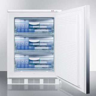 Commercially certified 24 inch wide undercounter freezer with glass door