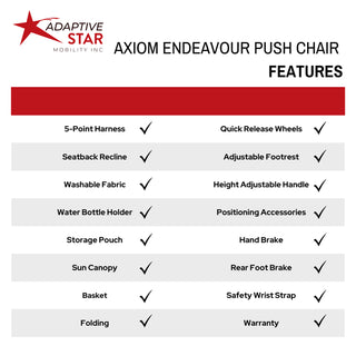 Adaptive Star Axiom Endeavour Folding Special Needs All-Terrain Push Chair, 3 Size Options, Red or Navy