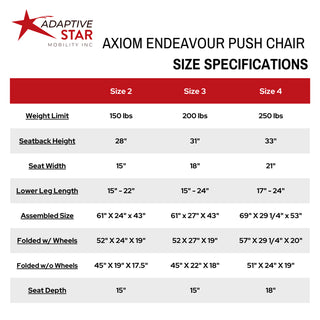 Adaptive Star Axiom Endeavour Folding Special Needs All-Terrain Push Chair, 3 Size Options, Red or Navy